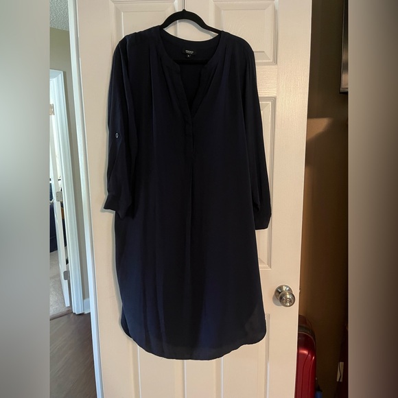 Jones & Company Elegant Navy Long Sleeve Dress - Picture 1 of 6
